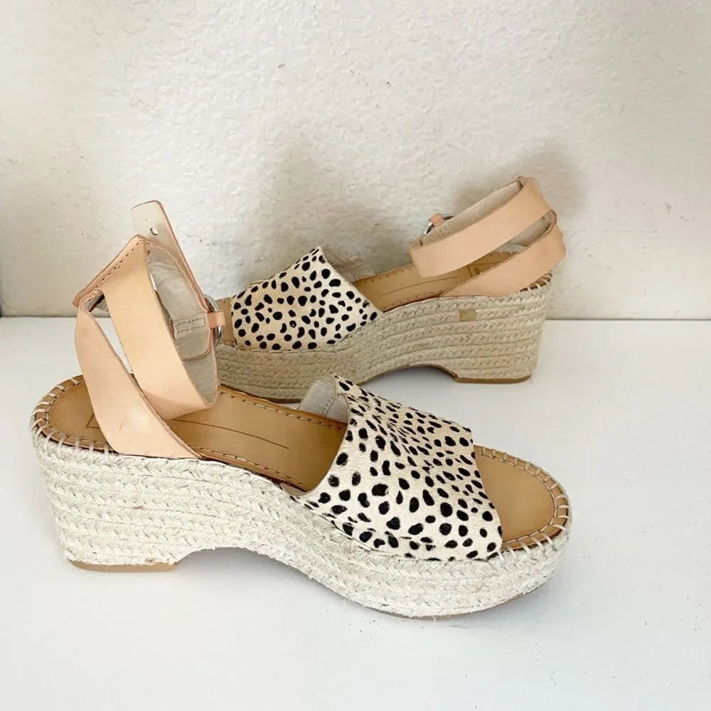 Dolce Vita Lesly Leopard Calf Hair Espadrille Wedges Size 9